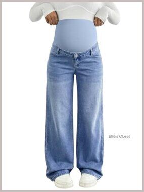Maternity Wide Leg Jeans Over Belly Pregnancy Pants Work